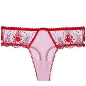 Victorias Secret Very Sexy Rose and Bows Embroidered Sheer Mesh Thong Panty